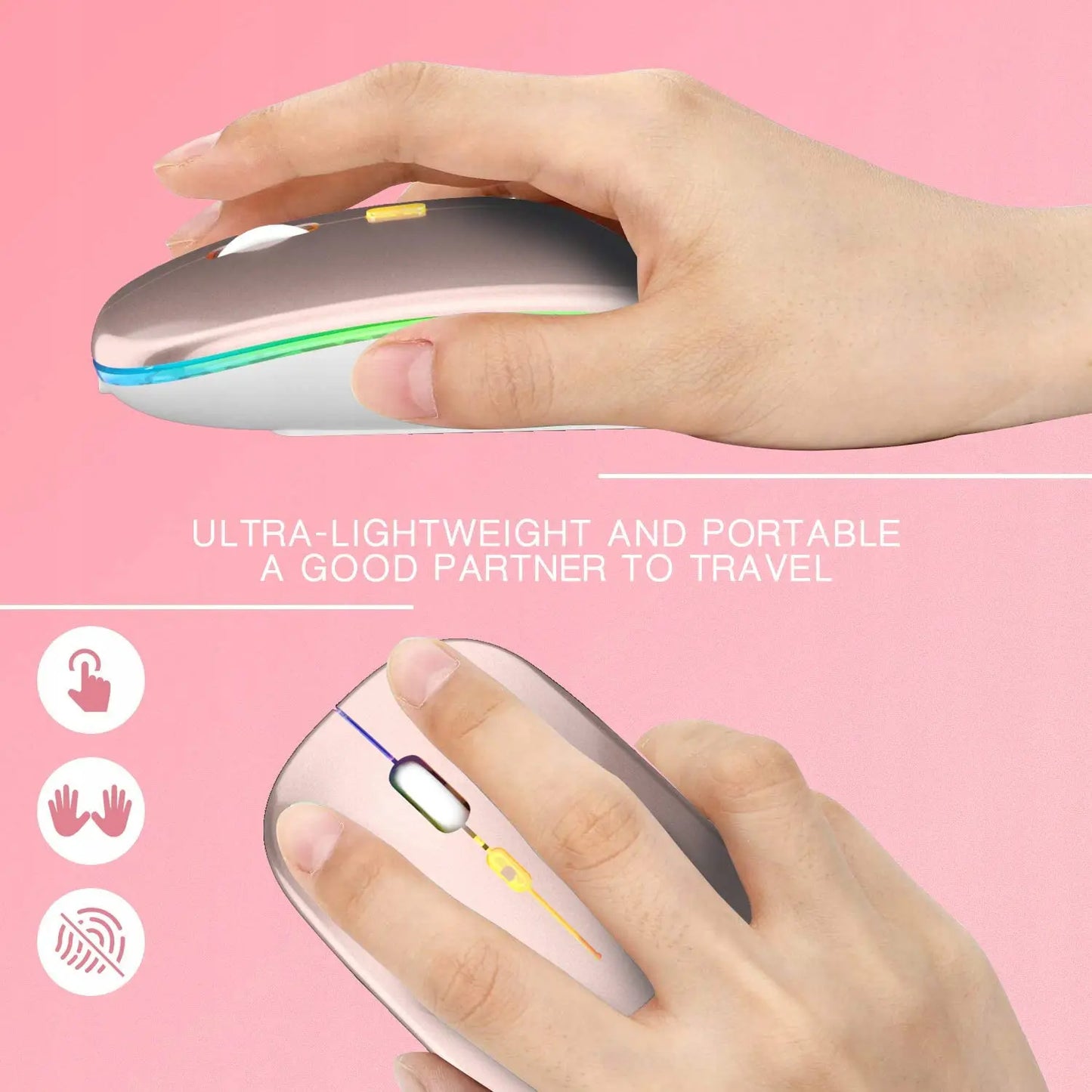Bezvadu pele Bluetooth USB-C RGB Apple MacBook un ne tikai, rozā krāsā (1011D)