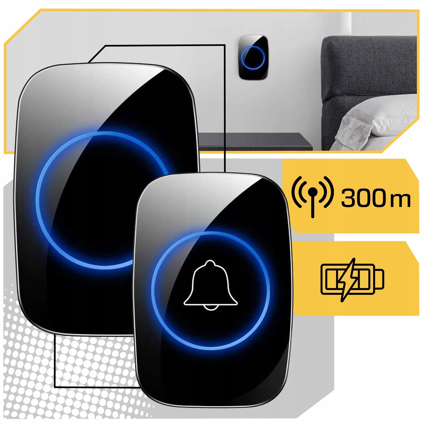 Дверной звонок на батарейках с защитой от воды IP44 и большим радиусом действия (1063D)