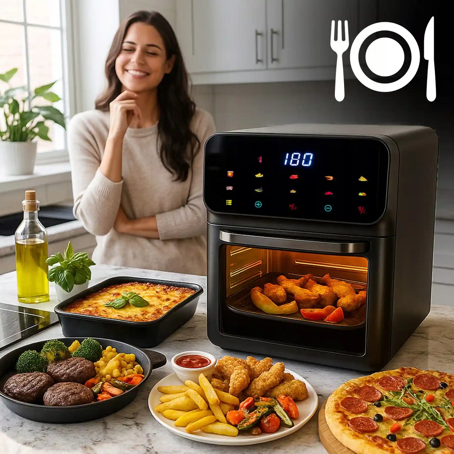 Аэрофритюрница без масла 8,5 л, духовка 1350 Вт, 10 режимов (1059D)