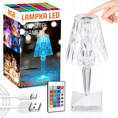 Kristāla galda lampa LED ar skārienvadību un RGB tālvadību caur USB (464D)