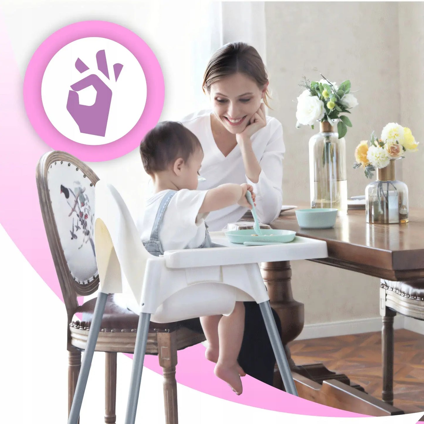 Детский стульчик 2-в-1 с подносом и ремнями безопасности (1060D)