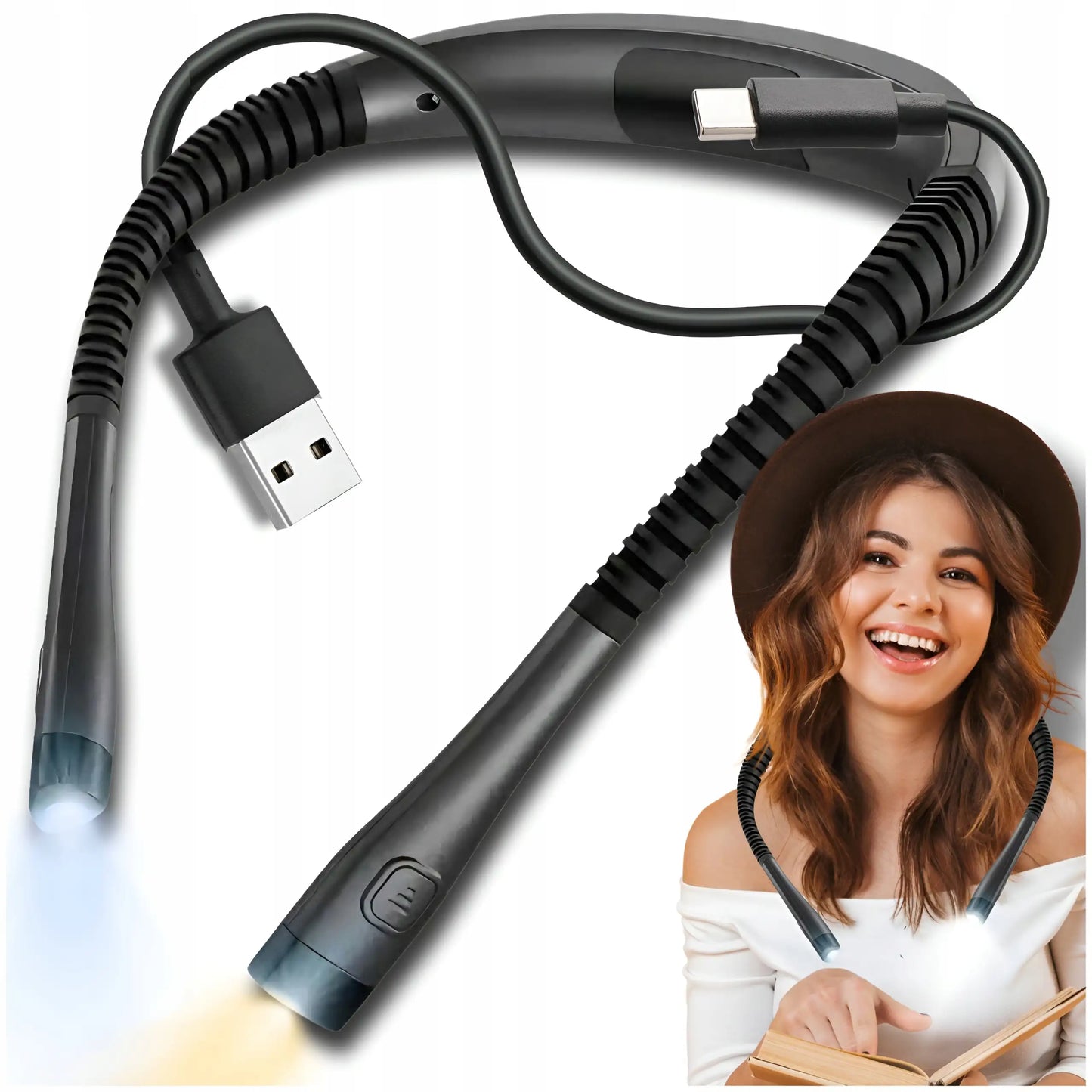 Grāmatu lasīšanas lampa ar elastīgu USB LED un trim gaismas krāsām (1049D)