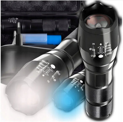 Taktiskā lampa 2 in 1, LED, tālummaiņa, militārais komplekts ar somu (977D)