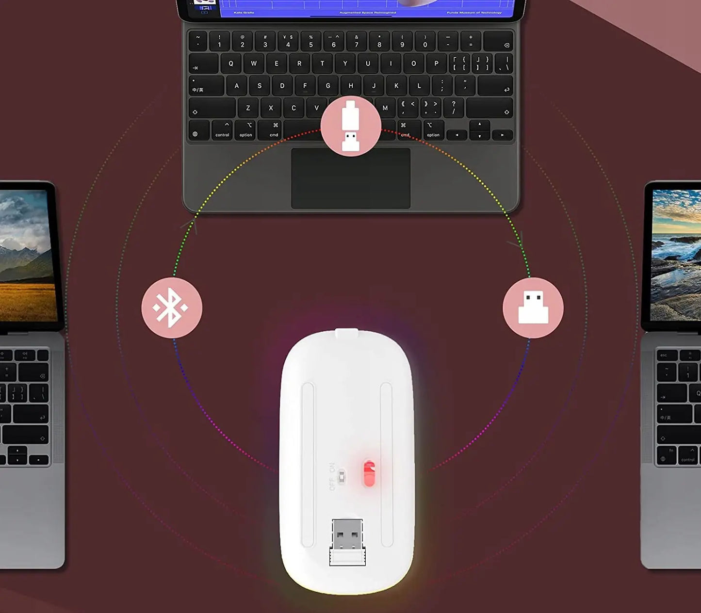 Bezvadu pele Bluetooth USB-C RGB Apple MacBook un ne tikai, rozā krāsā (1011D)
