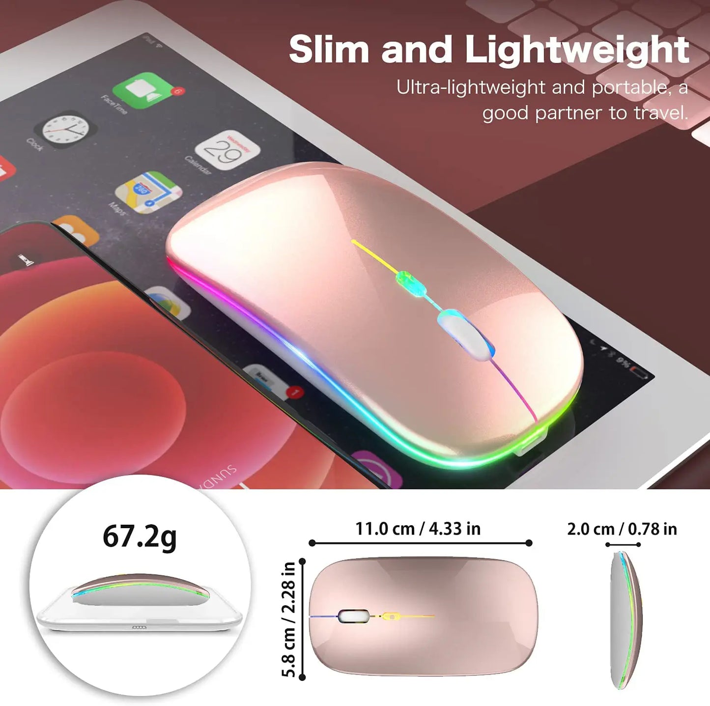 Bezvadu pele Bluetooth USB-C RGB Apple MacBook un ne tikai, rozā krāsā (1011D)