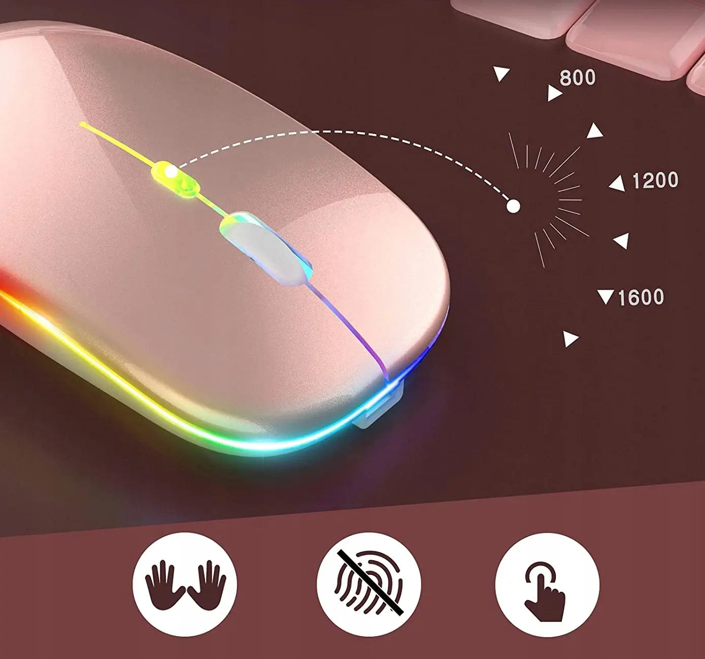 Bezvadu pele Bluetooth USB-C RGB Apple MacBook un ne tikai, rozā krāsā (1011D)
