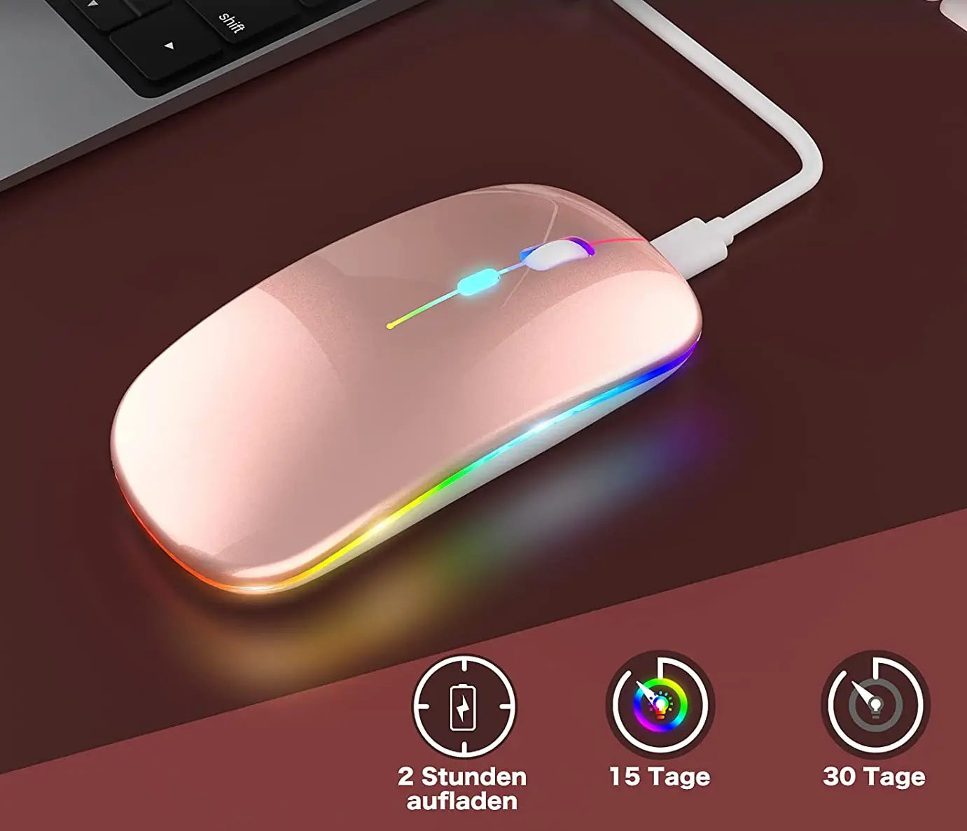 Bezvadu pele Bluetooth USB-C RGB Apple MacBook un ne tikai, rozā krāsā (1011D)