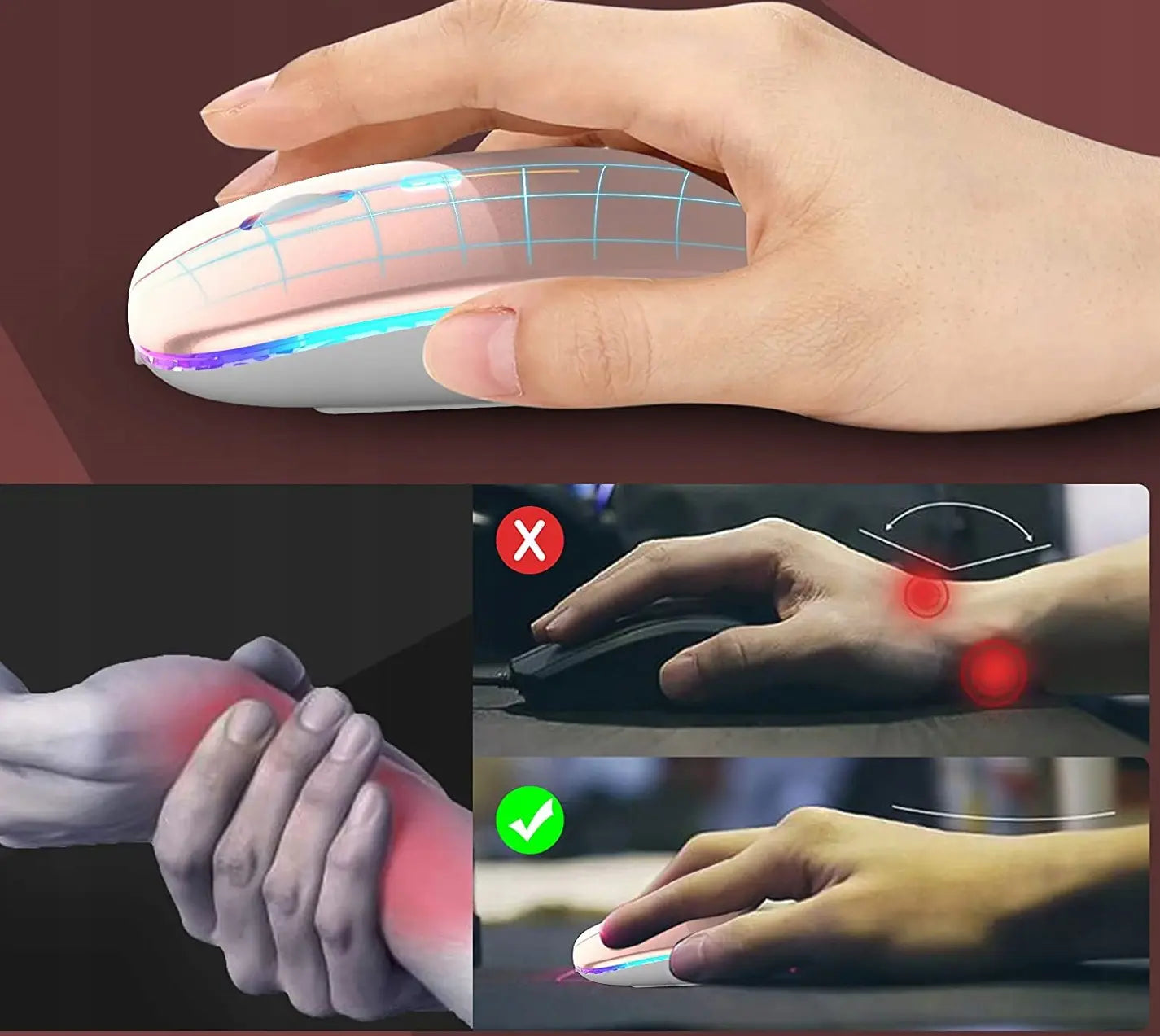 Bezvadu pele Bluetooth USB-C RGB Apple MacBook un ne tikai, rozā krāsā (1011D)