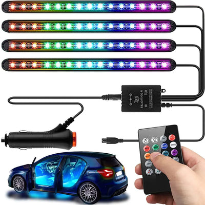 Светодиодная RGB-подсветка в салоне автомобиля с дистанционным управлением (907D)