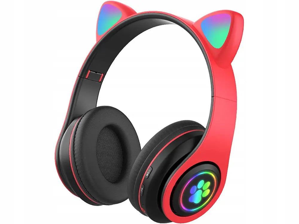 Беспроводные Bluetooth-наушники с FM-радио, MP3 и подсветкой кошачьих ушей, красные (945D)