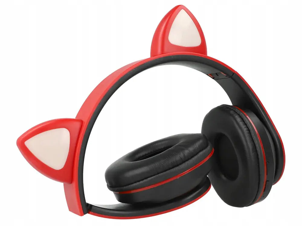 Беспроводные Bluetooth-наушники с FM-радио, MP3 и подсветкой кошачьих ушей, красные (945D)