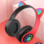 Беспроводные Bluetooth-наушники с FM-радио, MP3 и подсветкой кошачьих ушей, красные (945D)