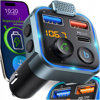 Автомобильная Bluetooth-передача с FM и MP3, быстрая зарядка 3x USB QC (886D)