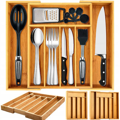 Premium klases bambusa galda piederumu organizators virtuves atvilktnei XXL 55 cm (479D)