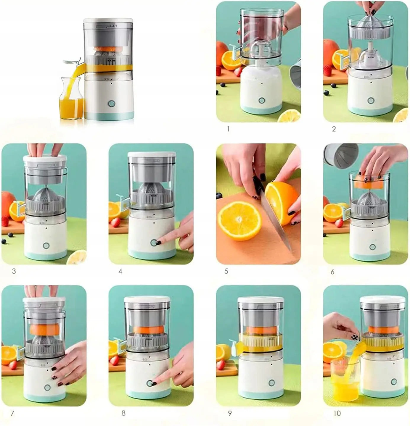 Беспроводная соковыжималка для цитрусовых мощностью 45 Вт (1065D)