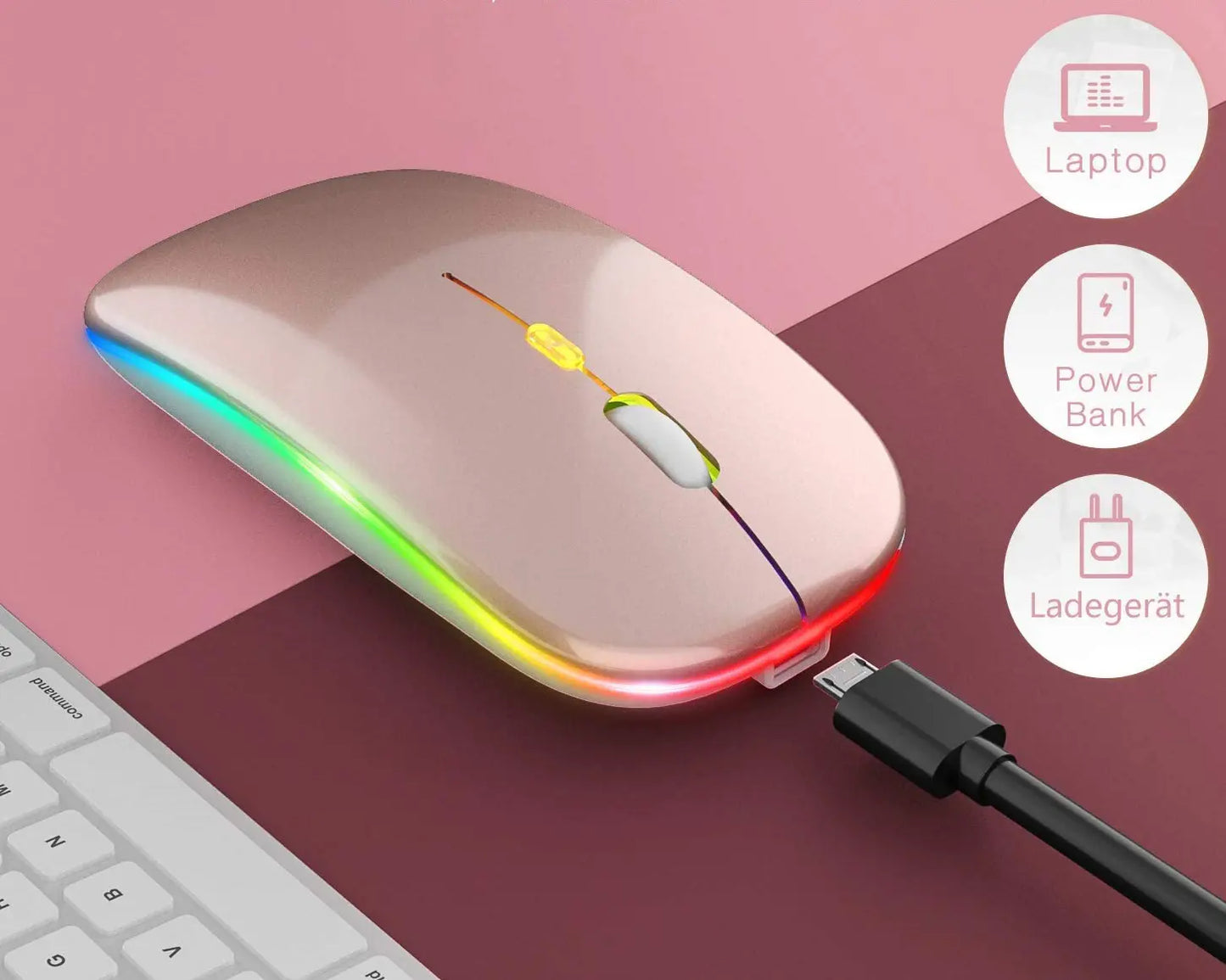 Bezvadu pele Bluetooth USB-C RGB Apple MacBook un ne tikai, rozā krāsā (1011D)