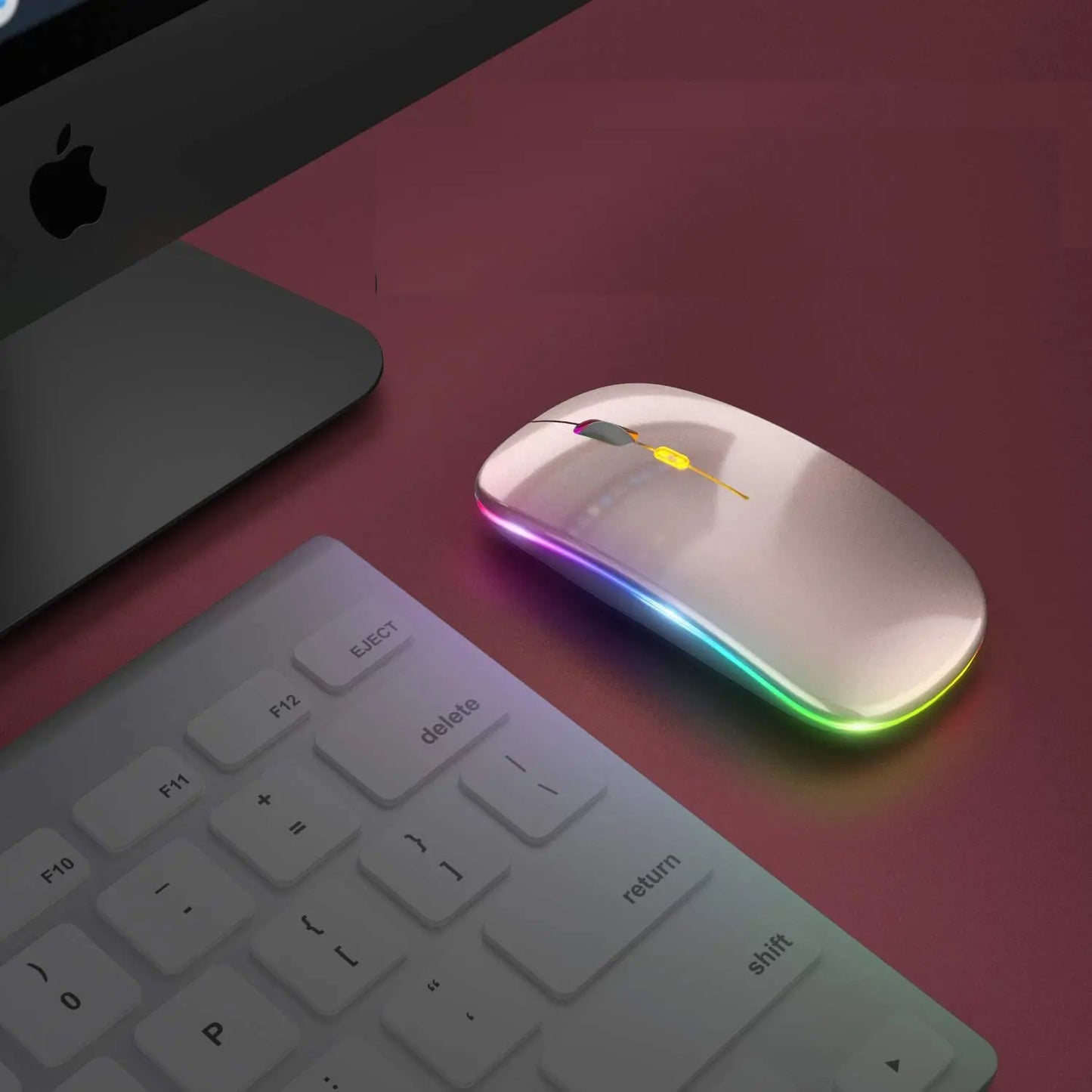 Bezvadu pele Bluetooth USB-C RGB Apple MacBook un ne tikai, rozā krāsā (1011D)
