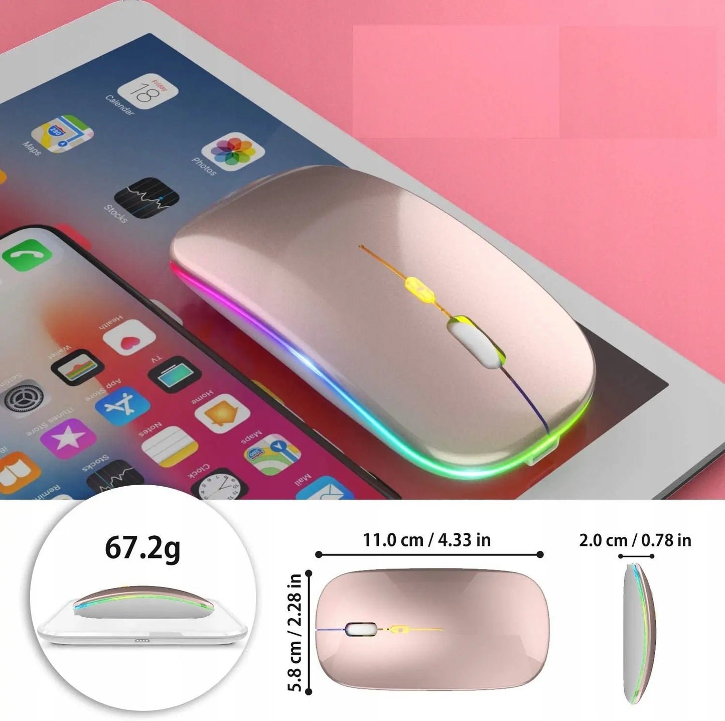 Bezvadu pele Bluetooth USB-C RGB Apple MacBook un ne tikai, rozā krāsā (1011D)