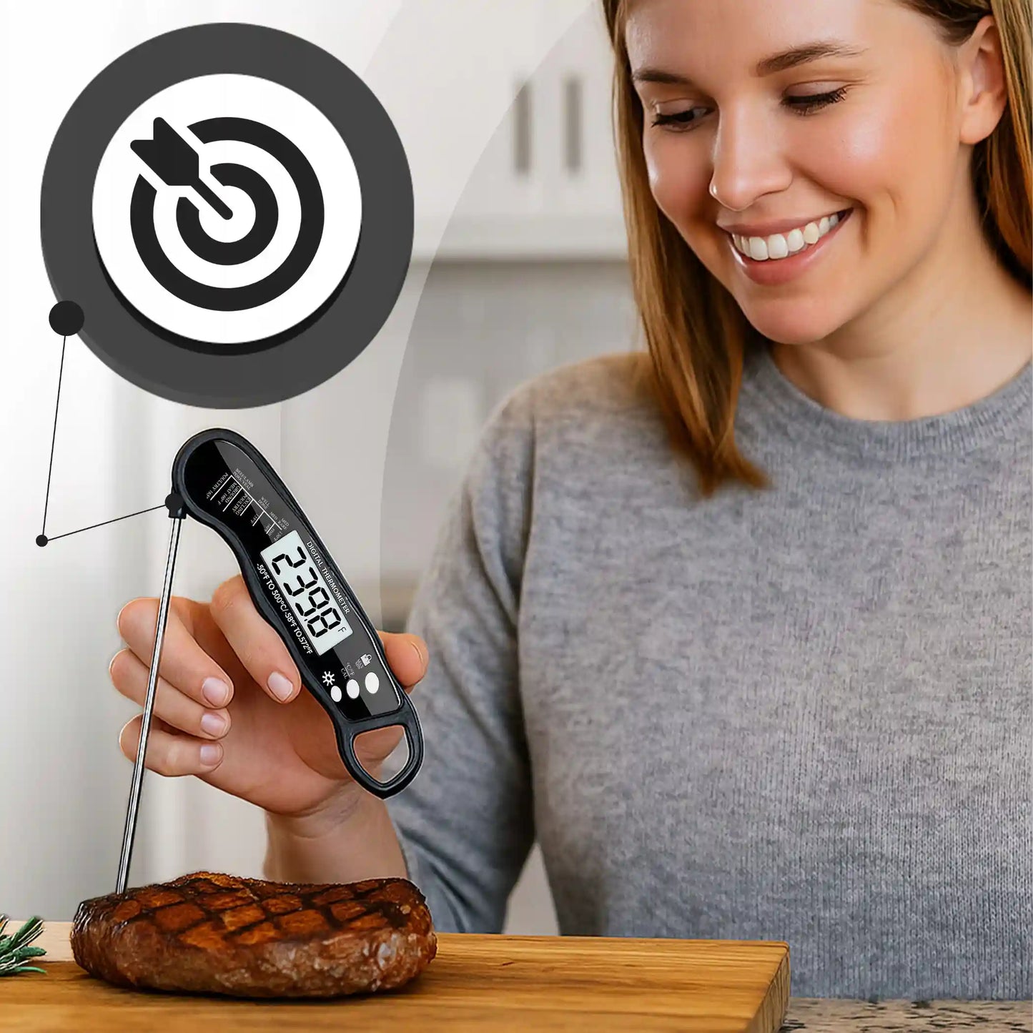 Цифровой кухонный термометр для мяса и гриля, со стрелкой, с ЖК-дисплеем, -50°C + (1061D)